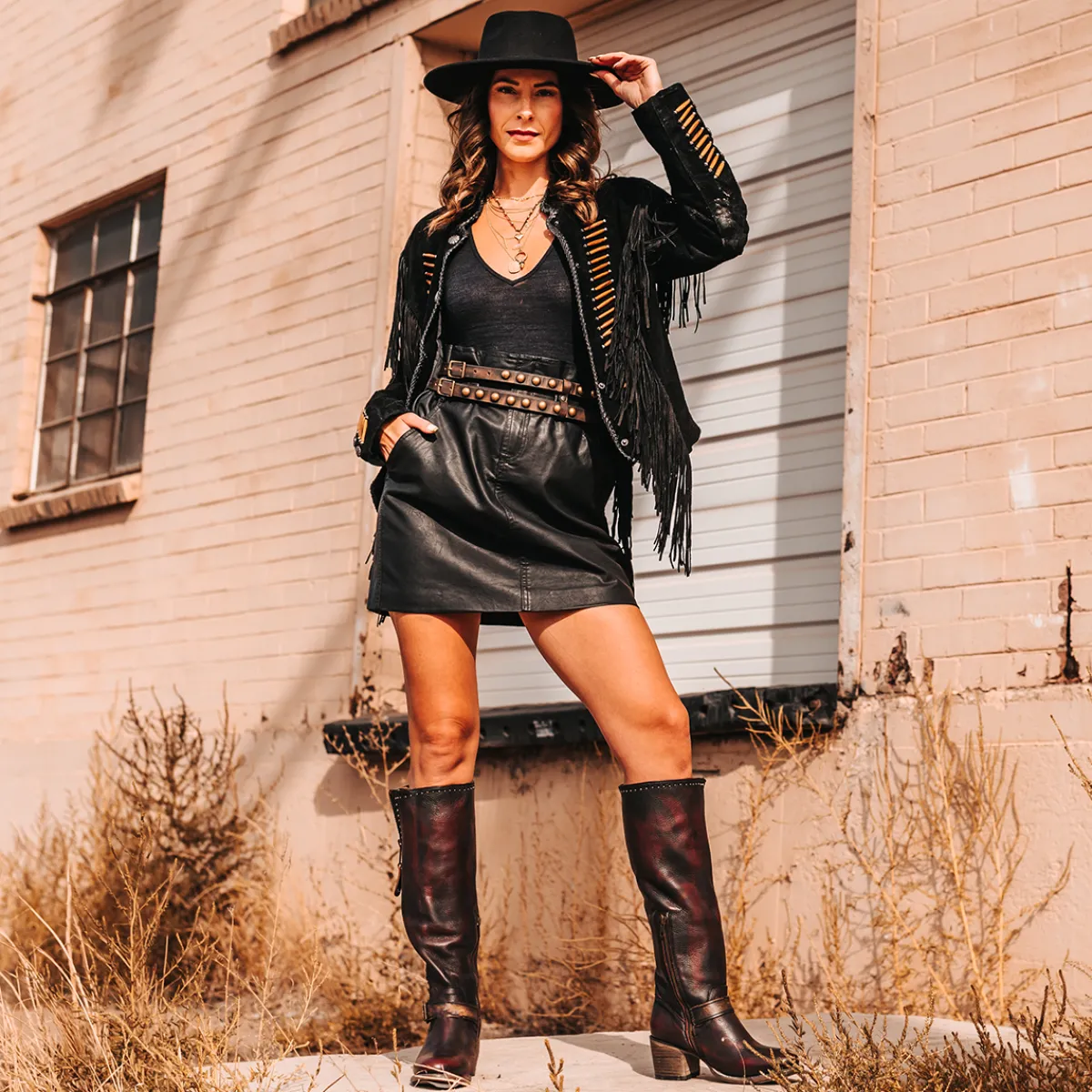 New Freebird Stores Double Belt Black Distressed